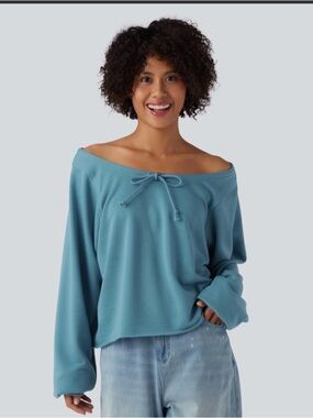 Halara BNWT Off-Shoulder Tie-Neck Top in Teal Blue - Size L